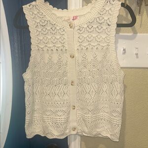 Elegant White Crochet Button-Up Vest